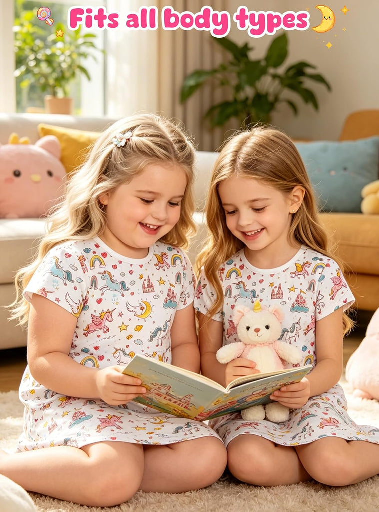 Girls Nightgowns, Soft Combed Cotton Pajamas Sleep Dress