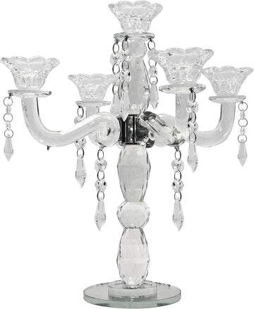 Crystal Candle Holder 5-Arm Taper Candlestick Crystal Candelabra - Centerpieceval