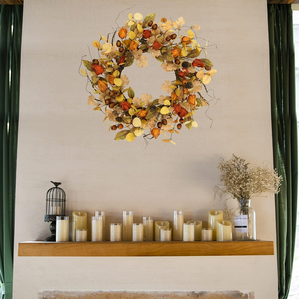 Artificial Fall Wreath for Front Door Autumn Wreath Decor