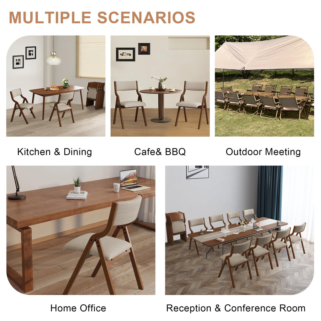 Padded Folding Chairs 2 Pack, Solid Wood Frame, 18" Seat Height, Ergonomically Designed Back and Cushion, Easy Carry, No