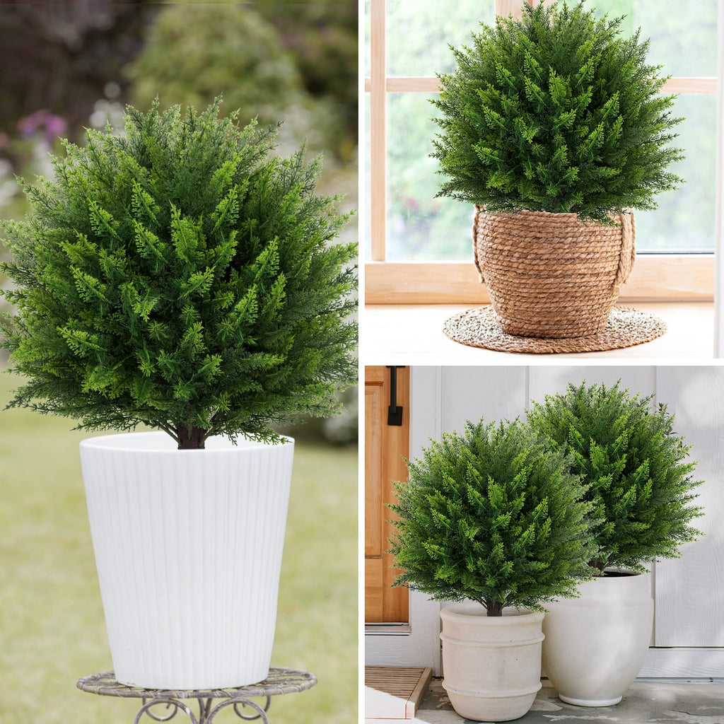 Set of 2 Artificial Cedar Topiary Ball Tree, 23" with Ground Spike