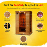 HEATWAVE Coronado 2 Person Hemlock Low EMF Infrared Wood Sauna for Home & Indoor Relaxation