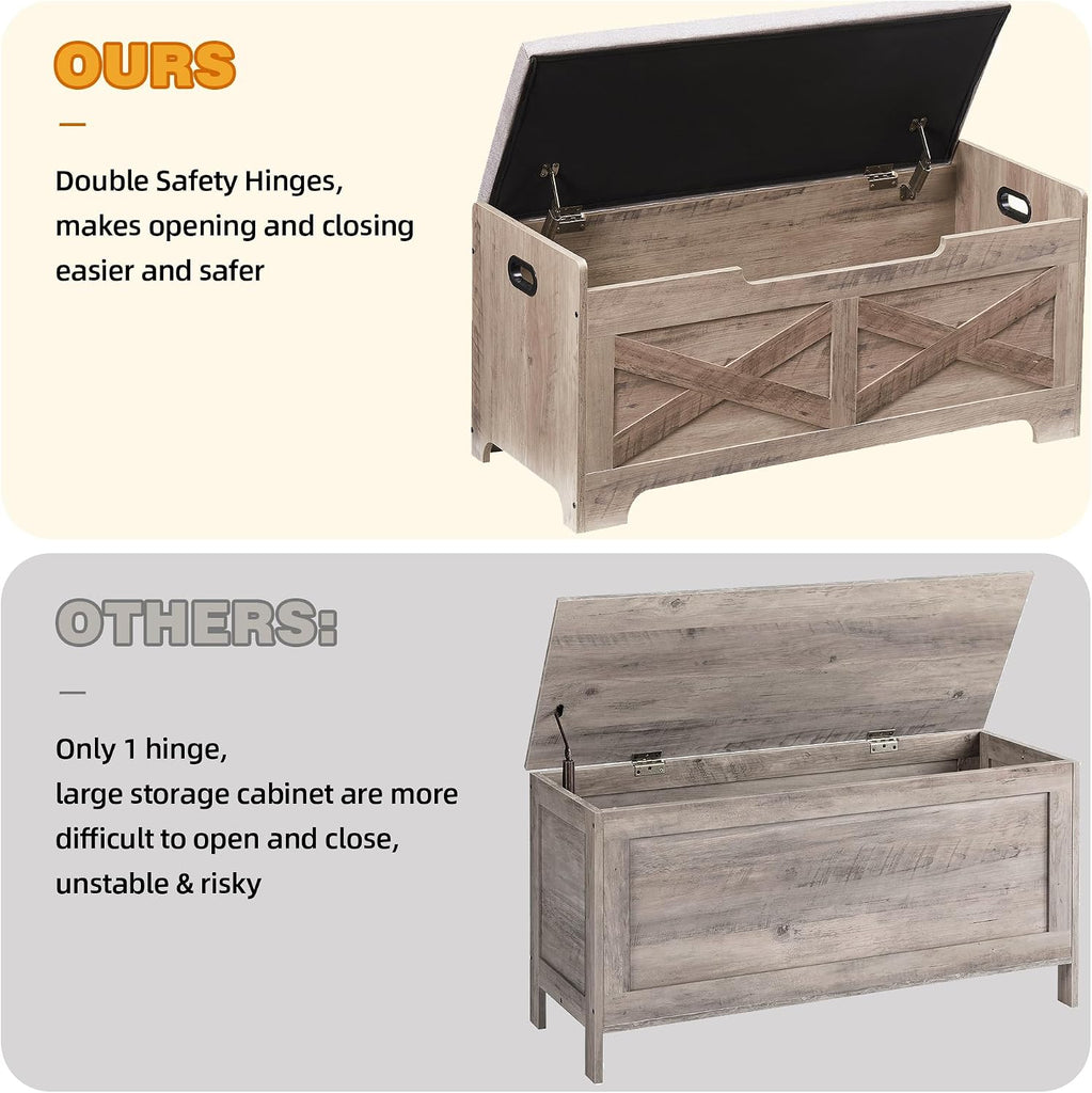 Storage Chest, Lift Top Storage Trunk with 2 Safety Hinges, Barn Style Organizer, Wooden Entryway Bench with Seat