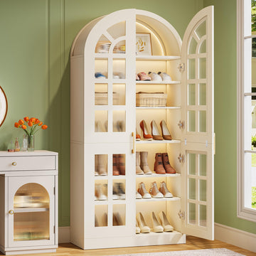 Tall Shoe Cabinet with Acrylic Doors and Led Lights, 70-Inch Shoe Storage with Adjustable Shelves, 7-Tier Modern