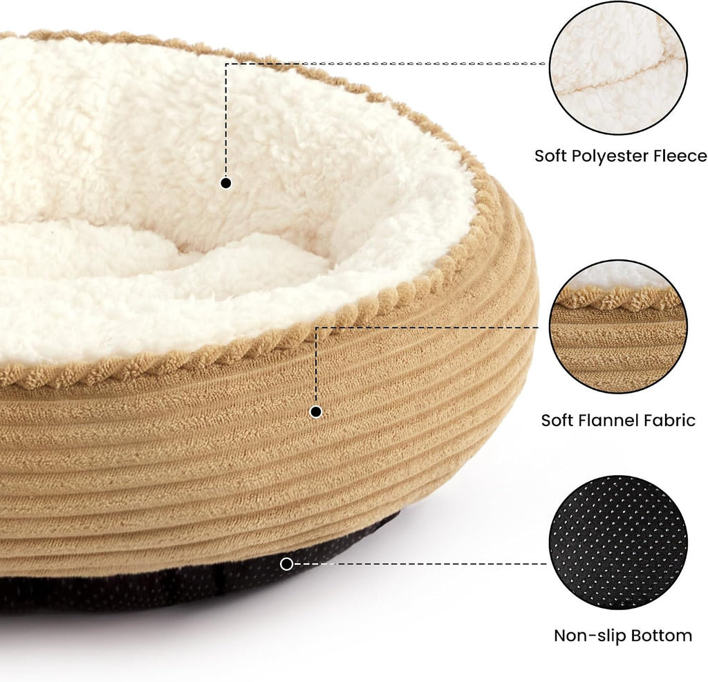 Round Donut Cat and Dog Cushion Bed, 20in Pet Bed for Cats or Small Dogs, Anti-Slip & Water-Resistant Bottom, Super