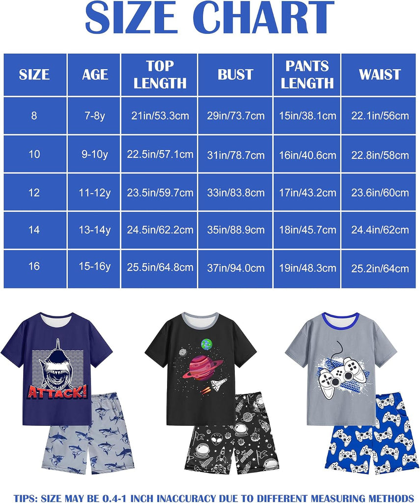 Boys Pajamas Boys Summer Pajamas Short Sleeve & Sleep Shorts Set 2 Piece Summer Kids Boy Pjs Sleepwear Sets