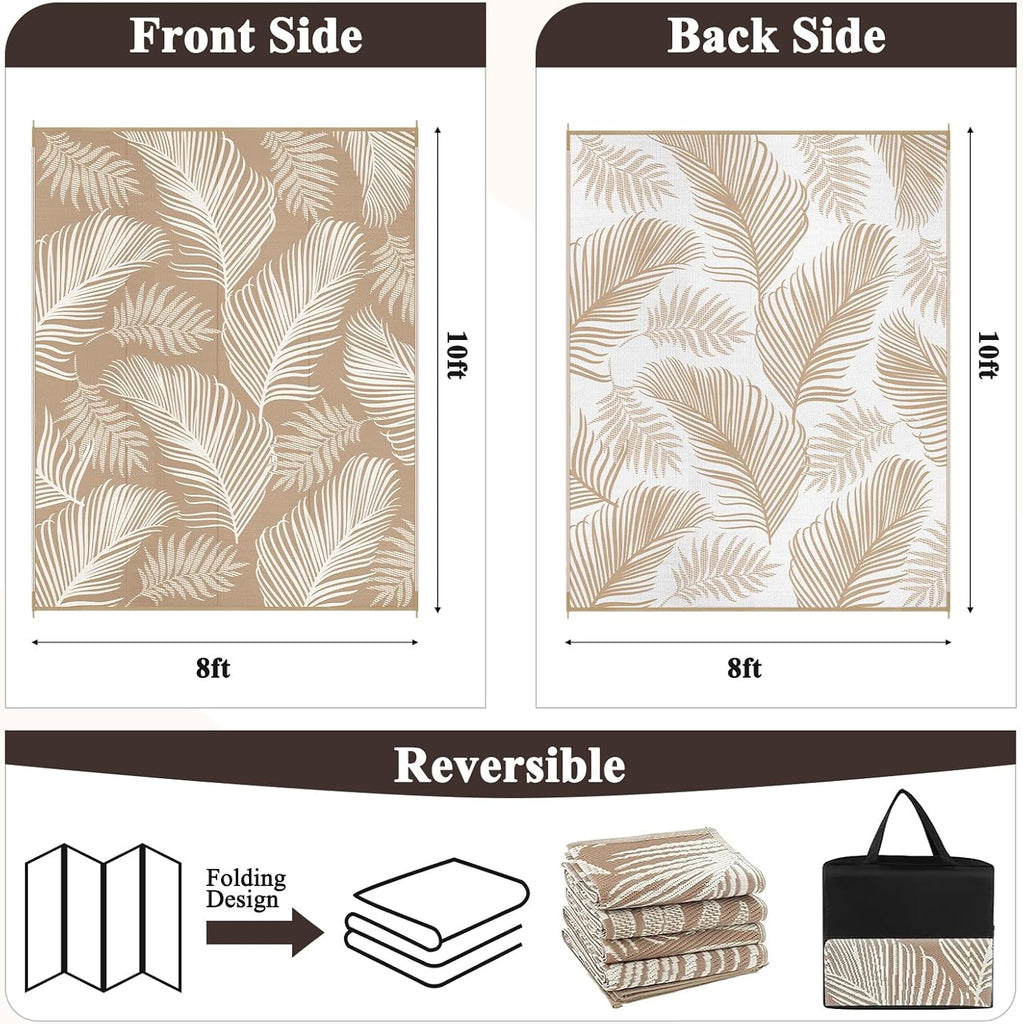 Waterproof Outdoor Rug 8x10, Reversible Plastic Straw Patio Camping Rug, Indoor Outdoor RV Mat Carpe