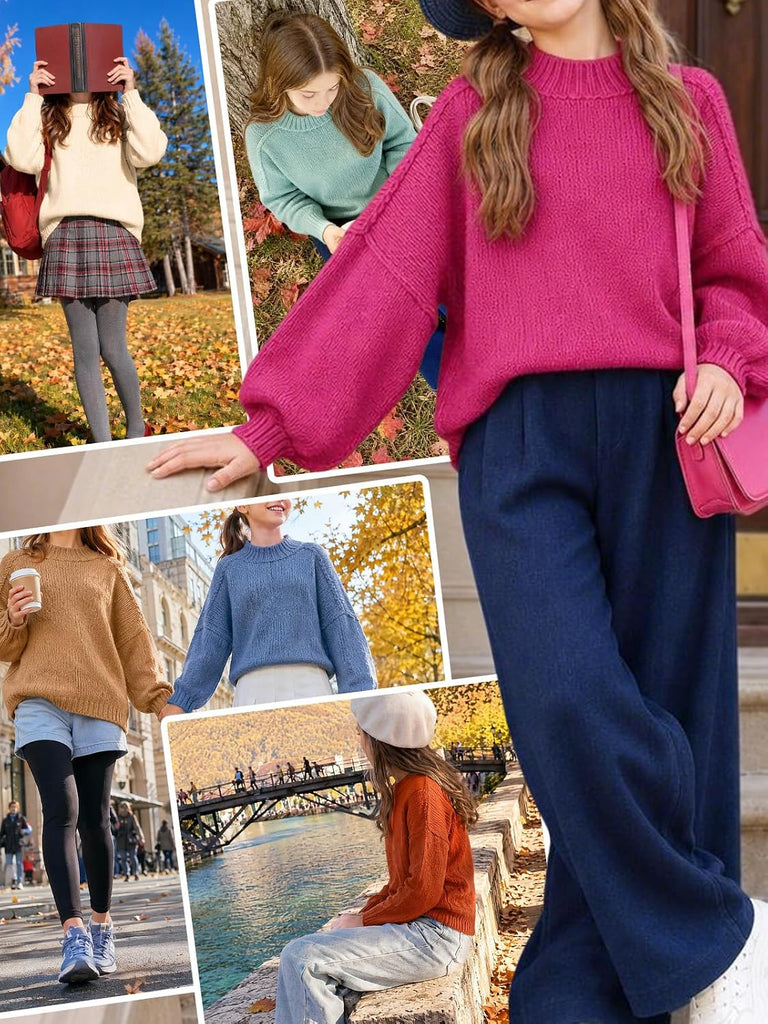 Turtleneck Sweaters Mock Neck Batwing Lantern Long Sleeve Pullover Teen Trendy Casual Loose Fall Winter Sweater Tops