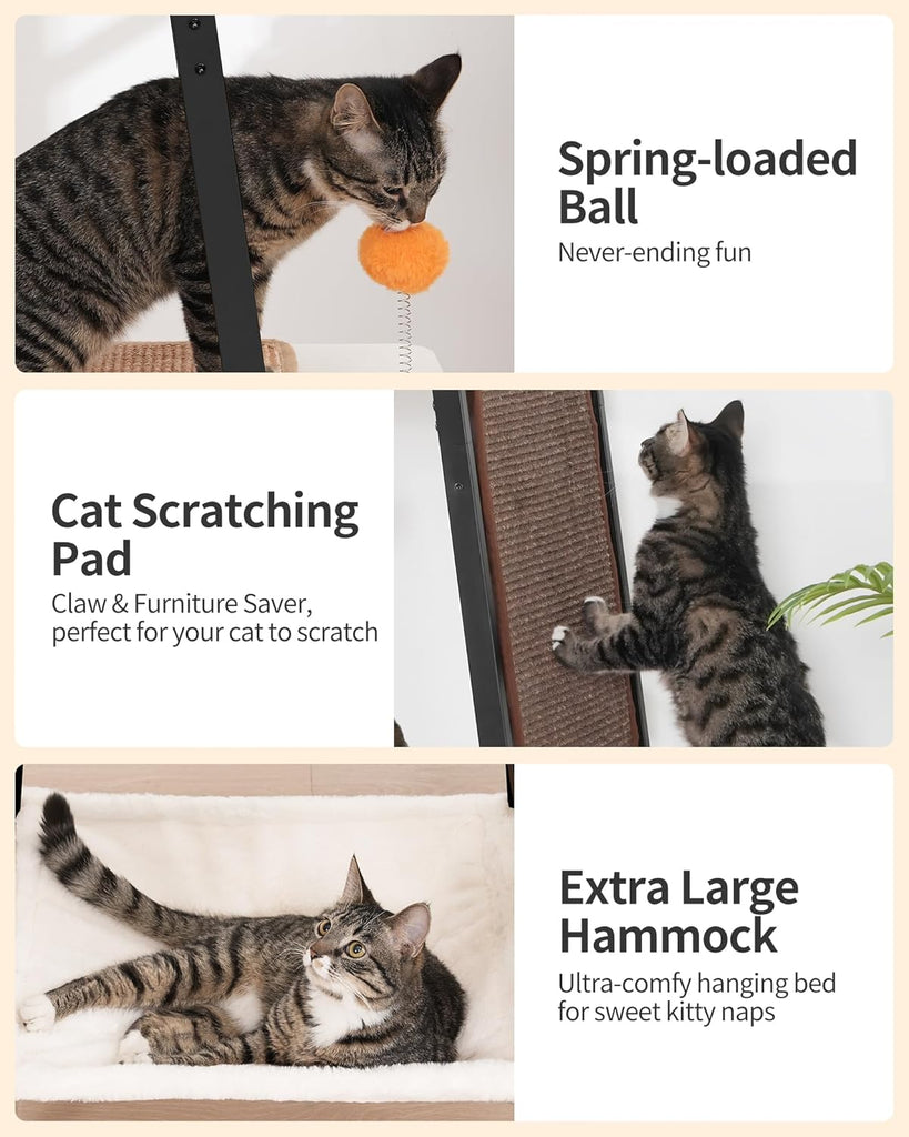 Modern Cat Tree, 58-Inch Cat Tower for Large Cats, Big Hammock
