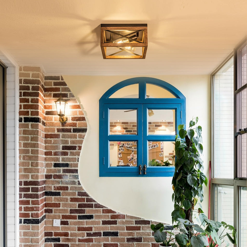 Farmhouse Ceiling Light, 2-Light Wood Ceiling Light