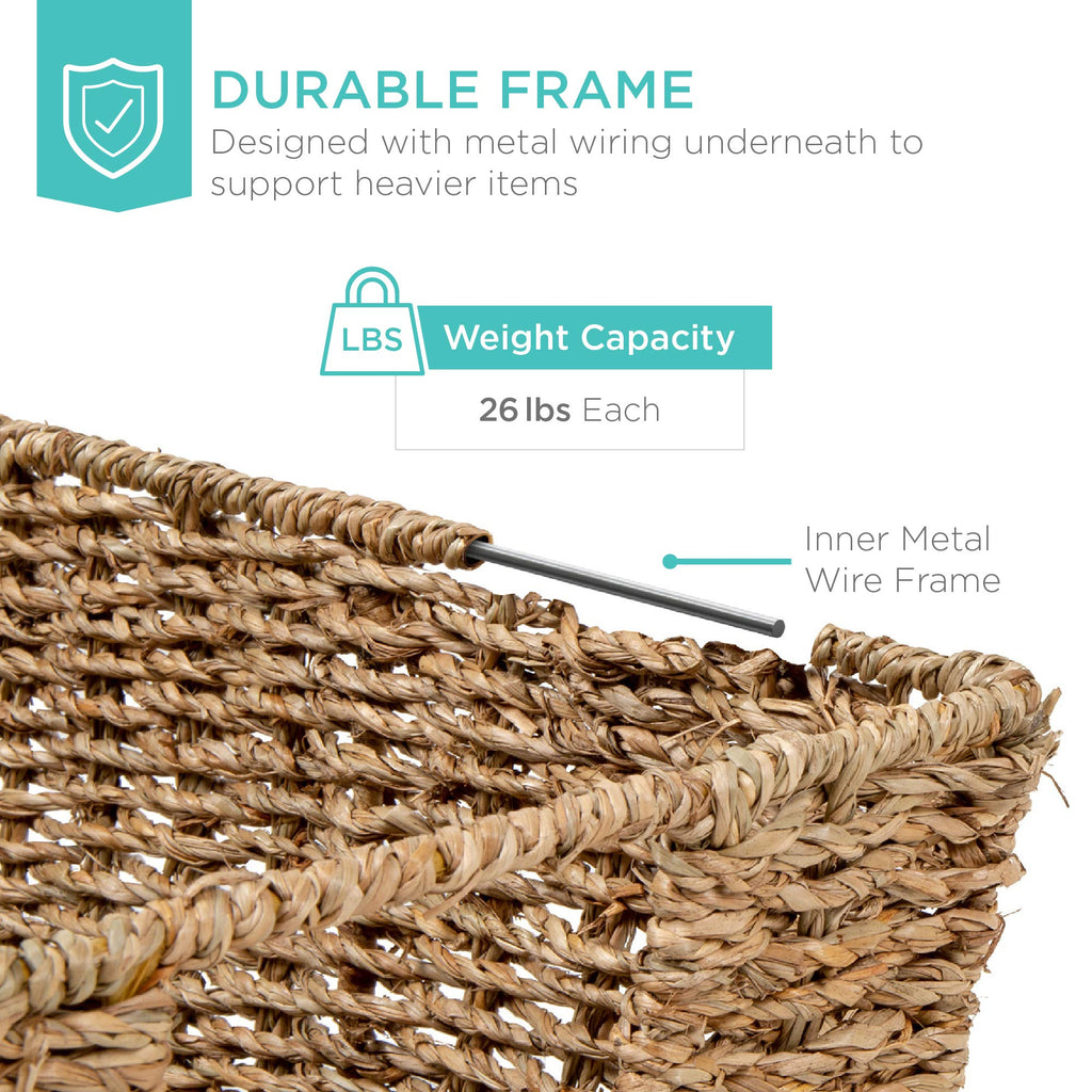 Rustic Set Of 4 Multipurpose Stackable Seagrass Storage Basket, Handwoven Laundry Organizer Totes, Shelves, Pantry