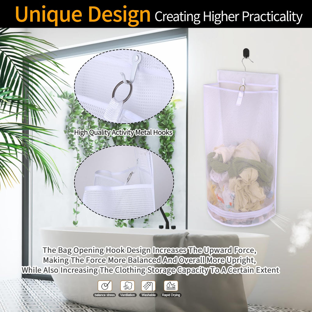 Hanging Collapsible Mesh Laundry Hamper - Breathable Fast Drying Laundry Bag, Space Saving Laundry Basket , RV &