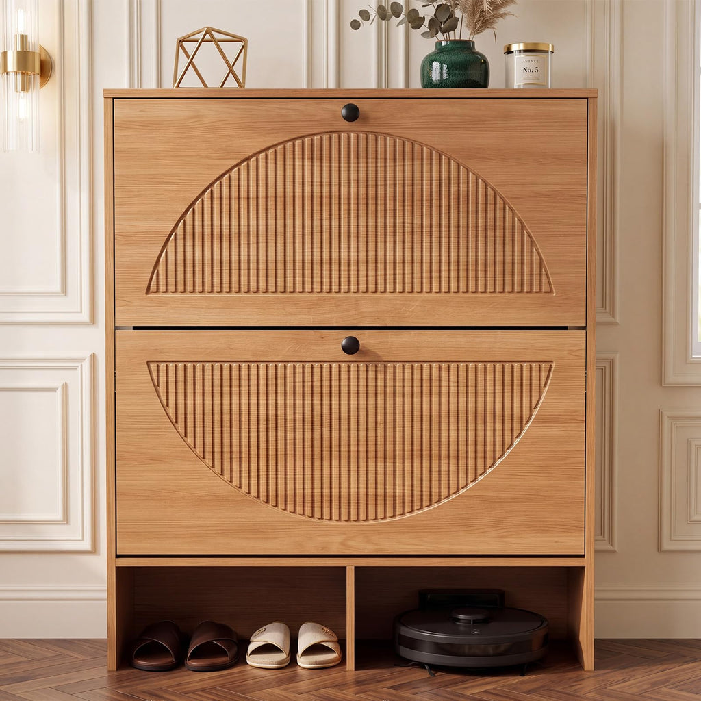 Shoe Cabinet with 2 Flip Drawers, Narrow Shoe Storage Cabinet