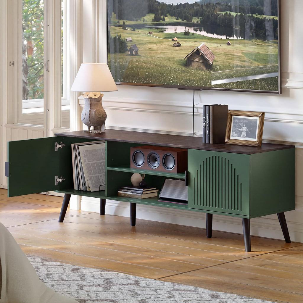 TV Stand with Open Shelves for 55/60 Inch TVs, Mid Century