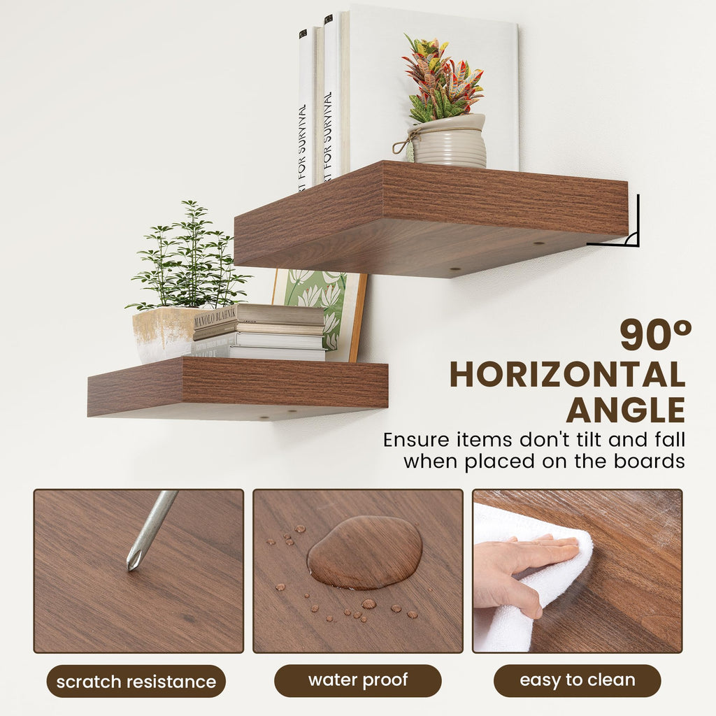 12 Inch Deep Floating Shelves, 16 Inch Walnut Wall Shelves Set of 2