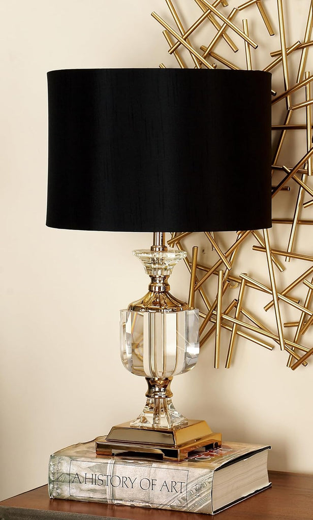 Deco 79 Crystal Room Table Lamp Accent Lamp with Gold Accents, Lamp 14" x 14" x 24", Black
