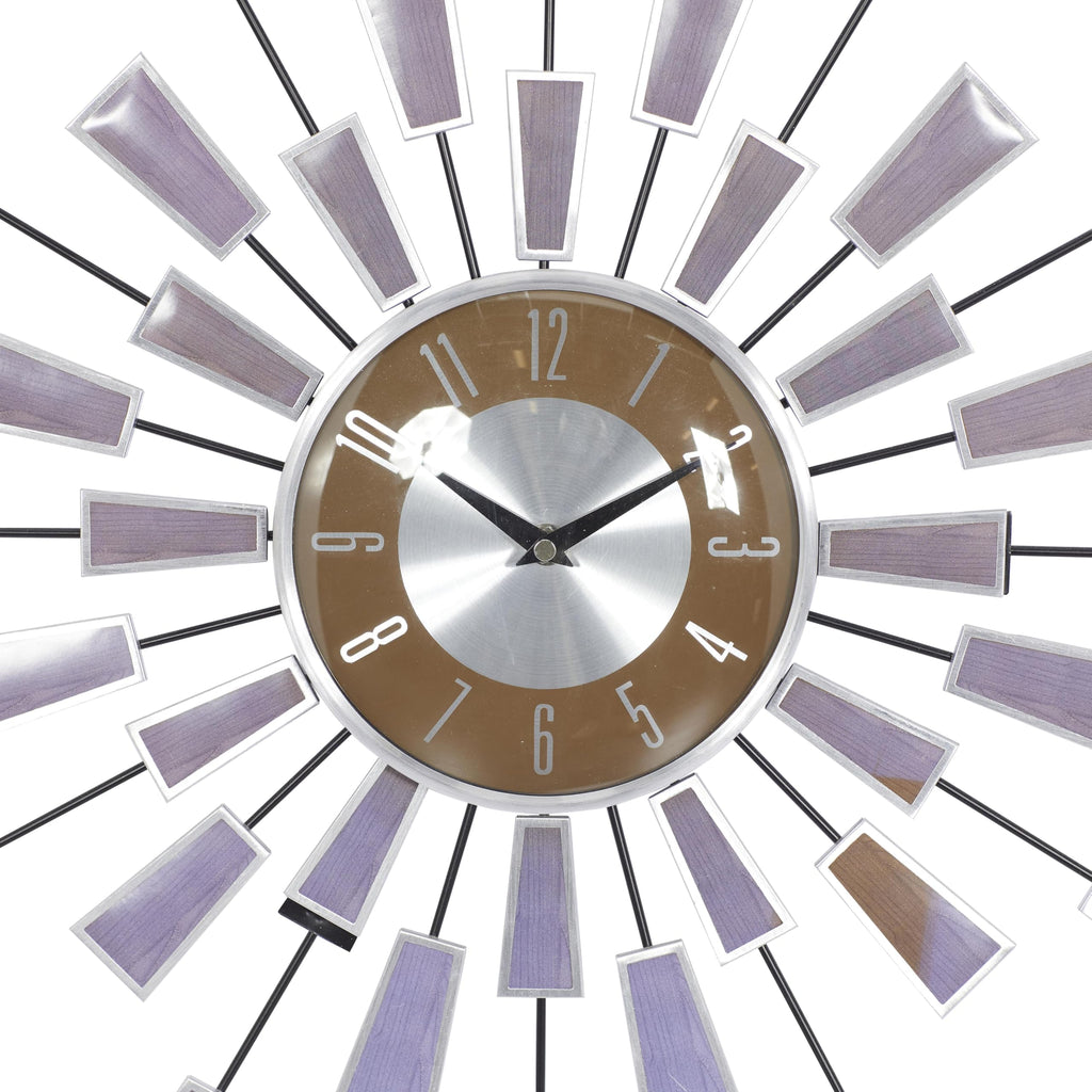 Metal Starburst Wall Clock, Clock 22" x 3" x 22", Brown