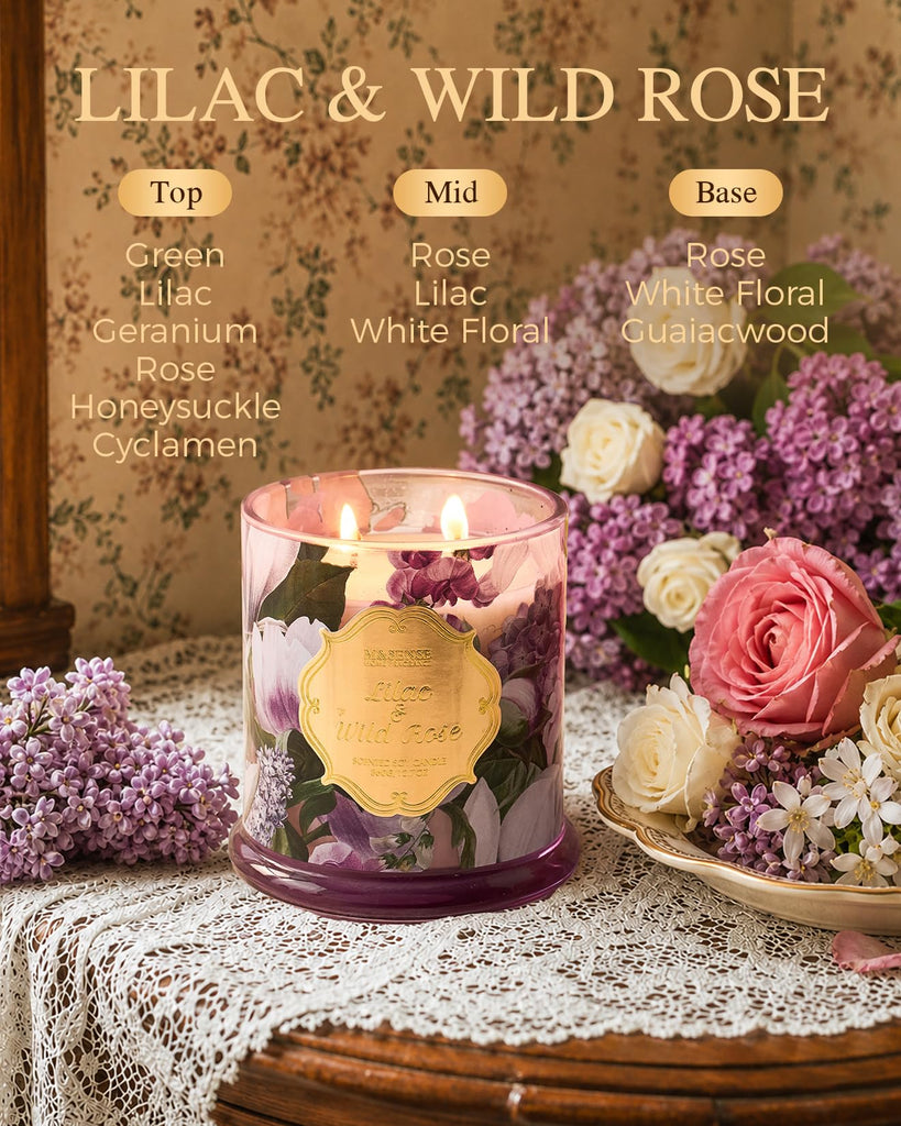 Lilac Wild Rose Non Toxic Large Soy Candle, 12.7oz Romance Scent