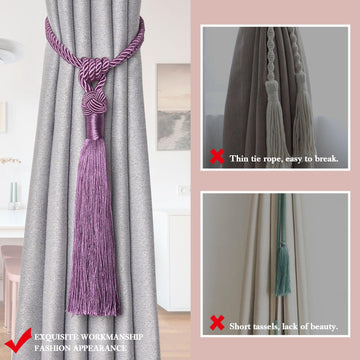 Long Tassel Curtain Tiebacks Handmade Braided Rope Knot Drape Tie Backs European Style Decorative Curtain - 2 Pack