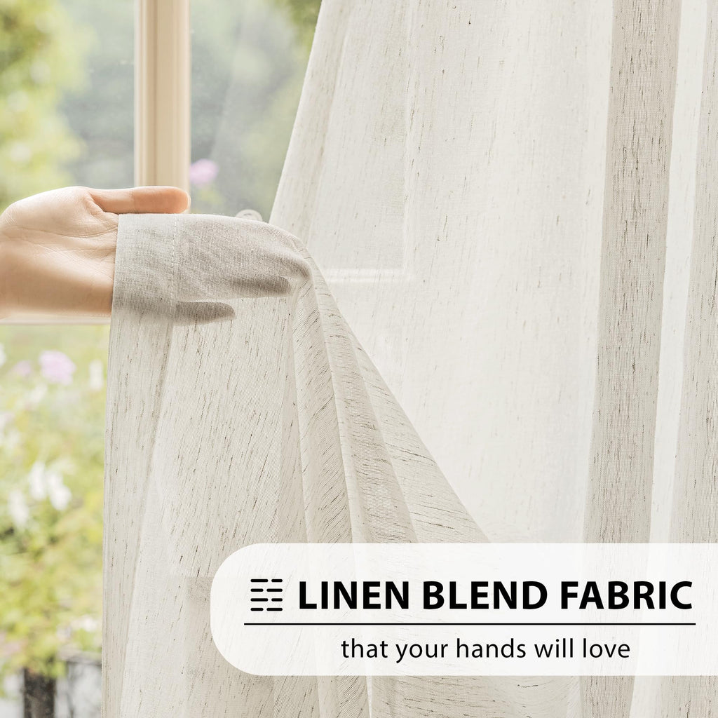 Beige Linen Sheer Curtains, 108 Inches, 2 Panels