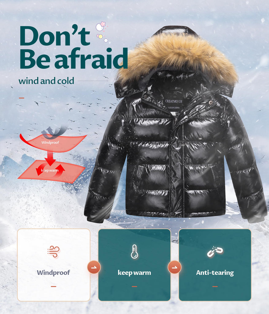 Toddler Boy Winter Coat Heavyweight Puffer Jacket For Boys Down Alternative Snow Ski Jacket With Hood Shine Black 8