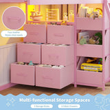 Bunk Bed Twin Over Twin with 6 Storage Drawers and 3 Open Bins, House Bunk Bed with LED Lights