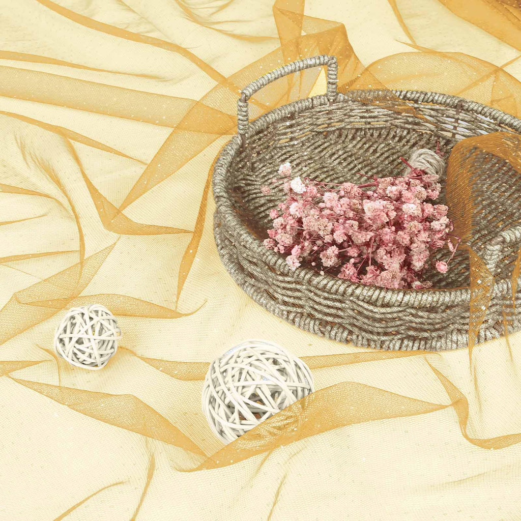 Gold Glitter Tulle Fabric Rolls with Silver Sequin, 1 Yard
