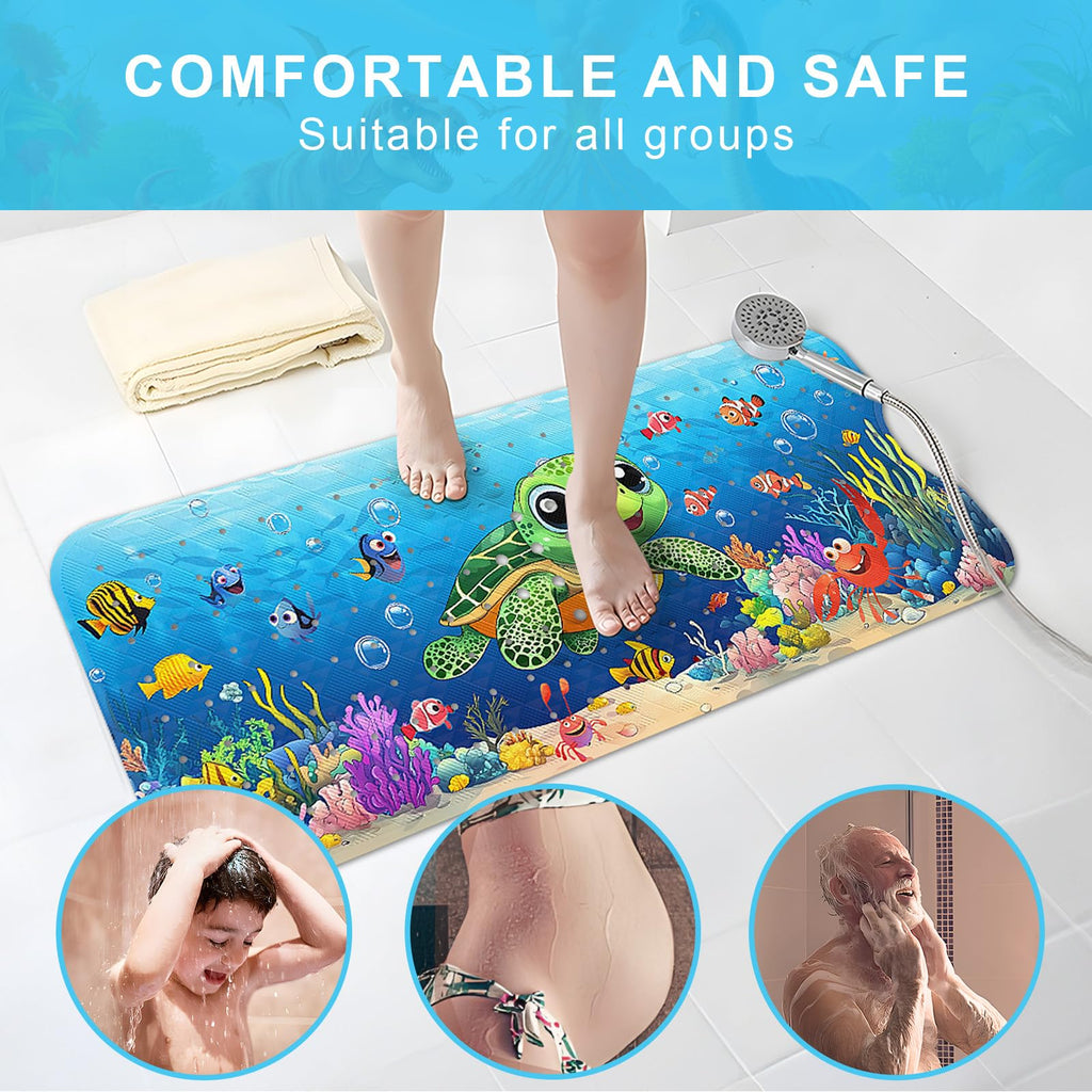 Bath Mat for Tub Non Slip Kids Bathtub Mat 40x16 Baby Bath Mat,Green Turtle