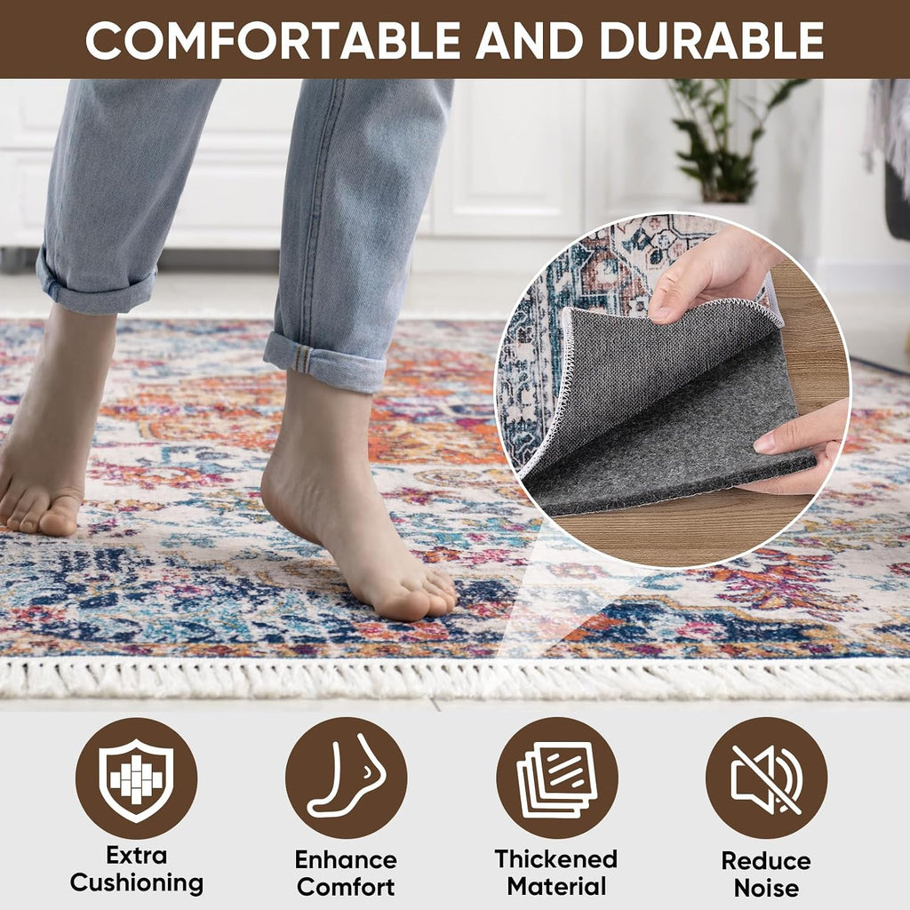 Felt Non Slip Rug Pads, Extra Large 1/4" Thick Felt and Rubber Backing, Shock Absorbing Carpet Pad for All Carpets