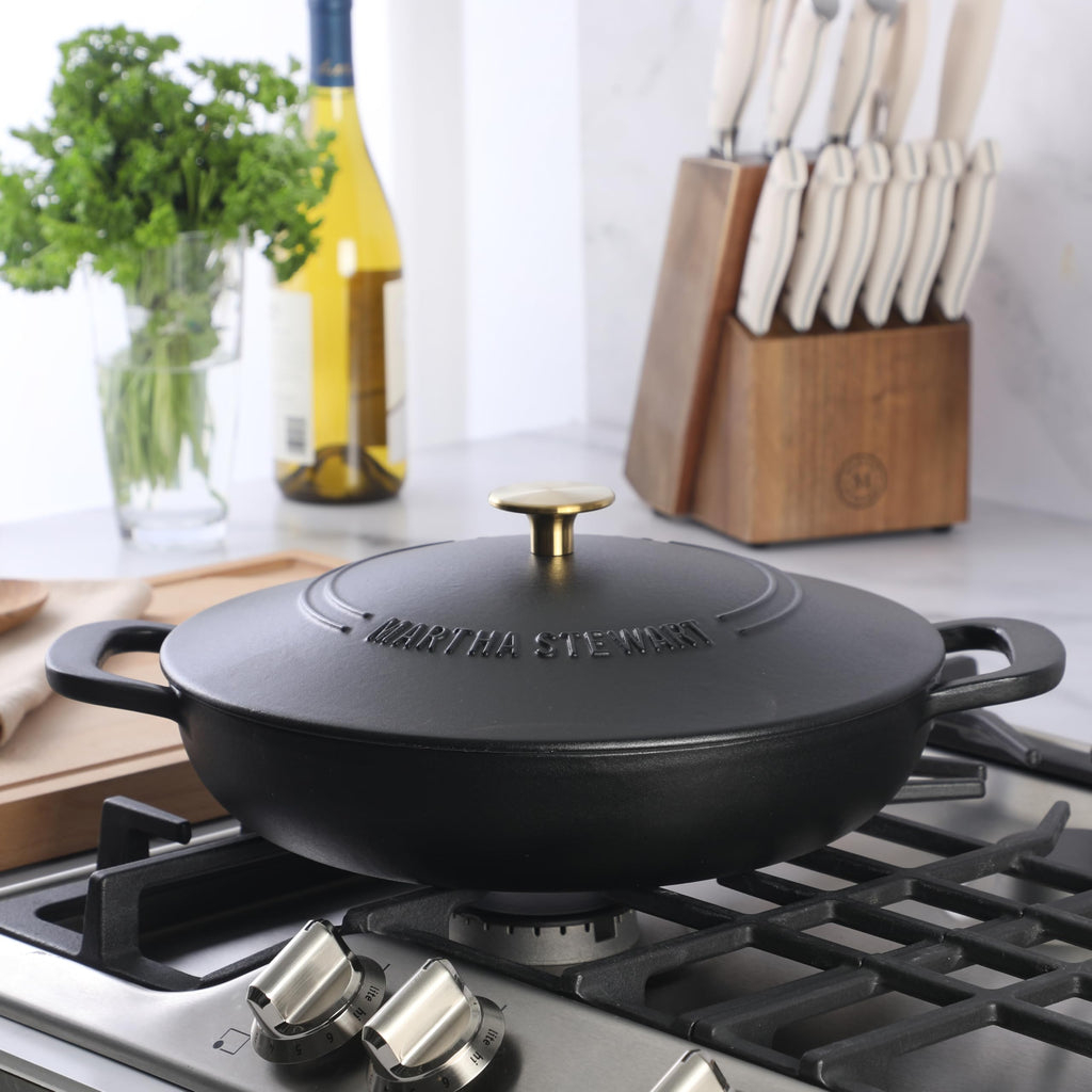 Gatwick Enameled Cast Iron Braiser with Lid, 3.5-Quart Braiser Pan for Stovetop & Oven, Cast Iron Braising Pan