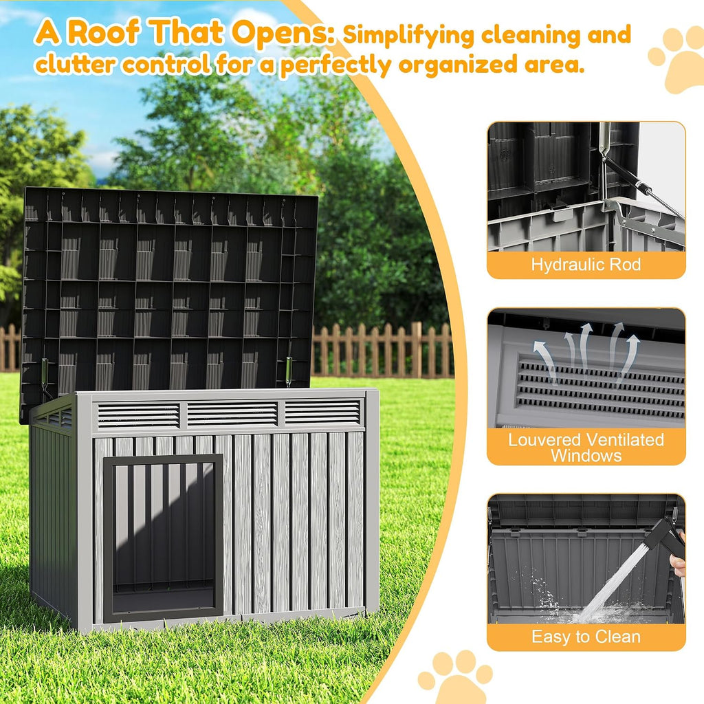 Large Dog House with Weatherproof Roof for Indoor & Outdoor Use - Big Dog House for Large Medium Dogs(42.8" L x 33" W