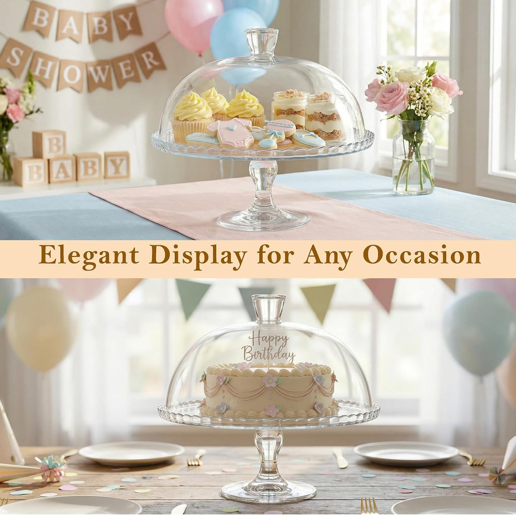Glass Cake Stand with Dome, Clear Glass Cake Plate, Multifunctional Serving Stand, Elegant Dessert Display for Cakes