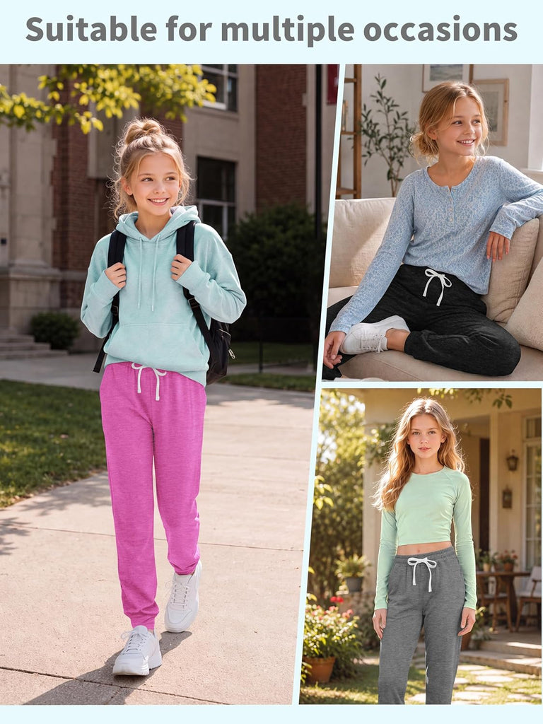 4 Pack Girls Quick Dry Jogger Sweatpants Activewear with Pockets