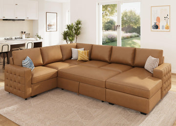 Sleeper Sectional Couch with Pull-Out Bed Sectional Sleeper Sofa Pull Out Bed with Storage Chaise, 6 Seaters Couch