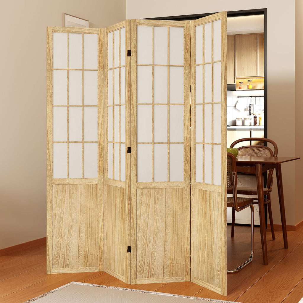 Room Divider, 66.9Inch Tall Japanese Shoji Style Folding Wood Screen with Double Hinges Bedroom Hotel Decoration