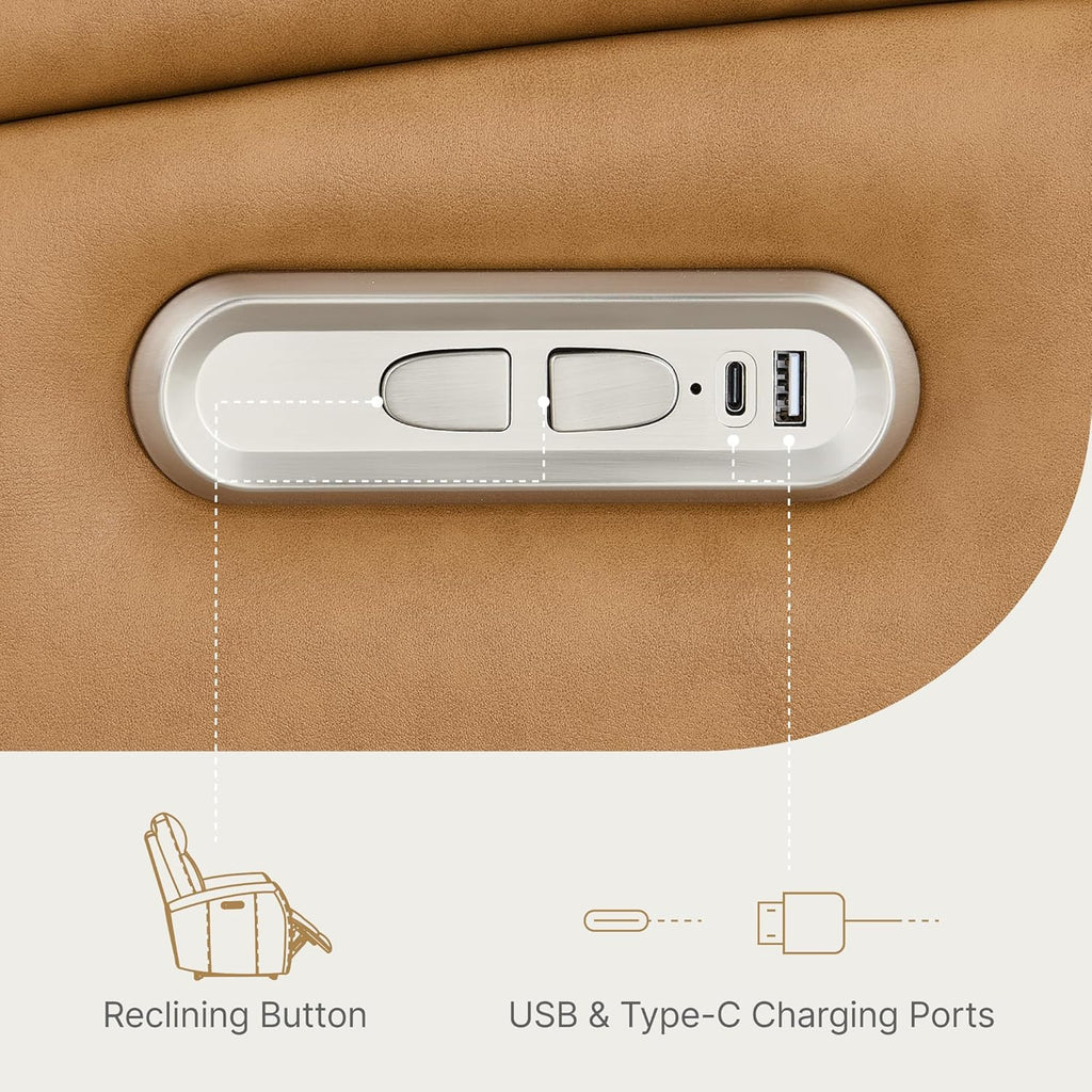 Wall Hugger Power Recliner Chair with USB & Type-C Ports Faux Leather Recliner 135° Reclining Small Space Electric