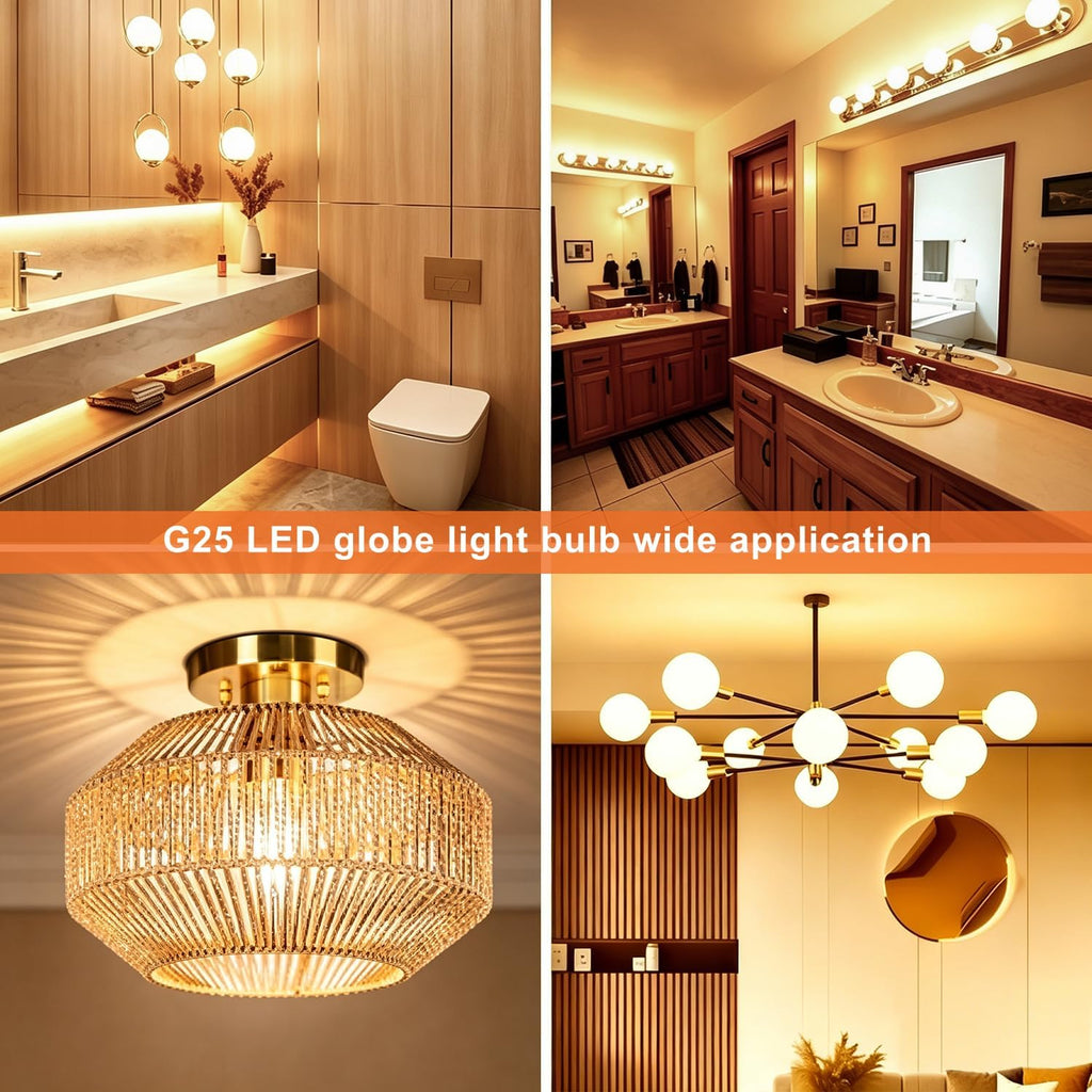 Glass G25 led Globe Light Bulbs Dimmable 6W 120V 2700K