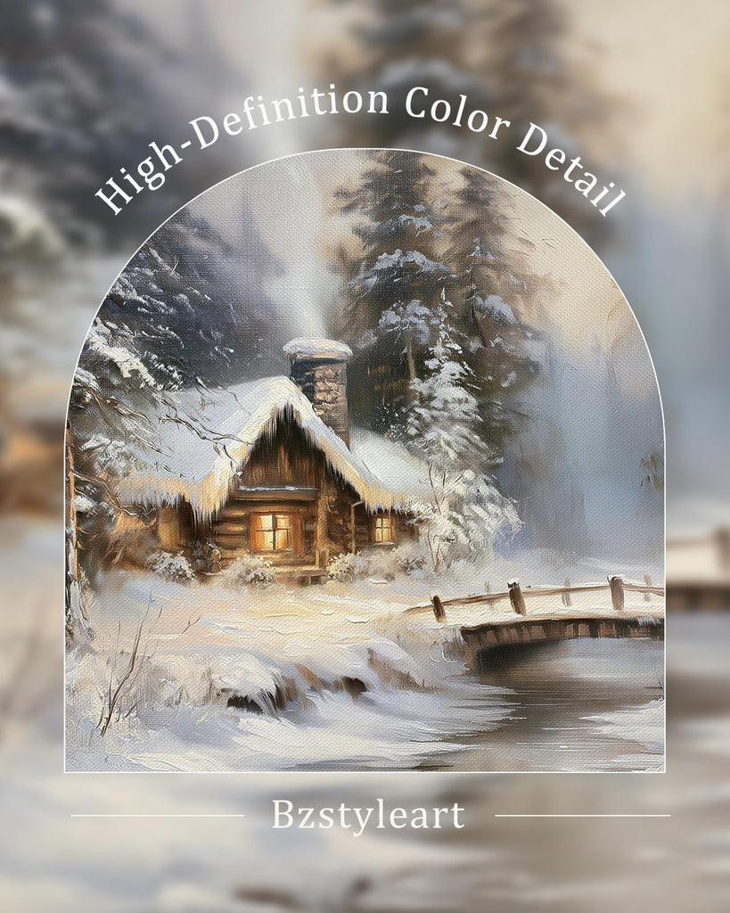 Winter Cabin Wall Art Snowy Forest Landscape Painting 12x16 Inch