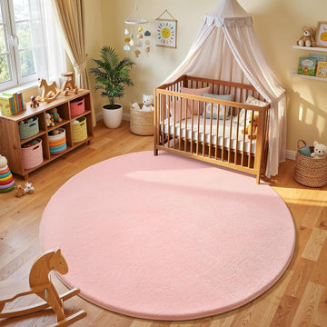 Pink Round Area Rugs 5ft Washable Circle Rugs for Bedroom Living Room, Fluffy Indoor Thickened Memor
