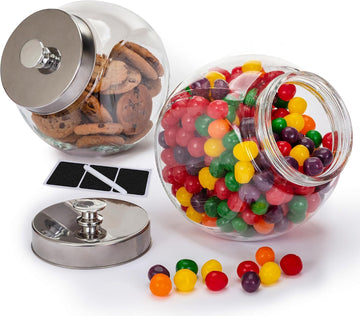 Gallon Large Glass Cookie Jars Counter + Marker & Labels - Food Storage Canisters with Airtight Lids, Coin & Penny - Set of 2