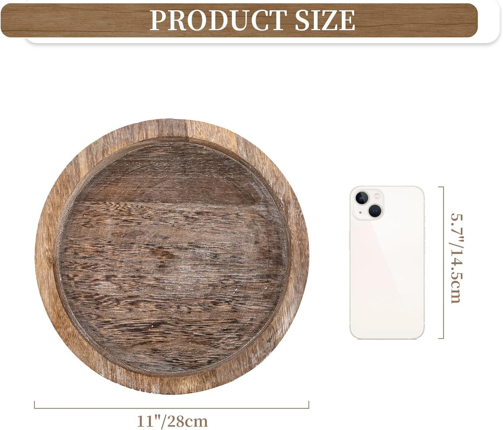 Candle Plate Holder Tray: Round Wood Decorative Candle Plate - Rustic Farmhouse CoffeeTable Decor