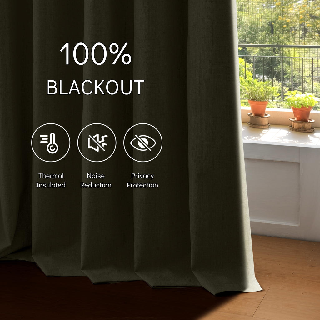 100% Blackout Linen Drapes Sliding Glass Door Curtains 96 Inch