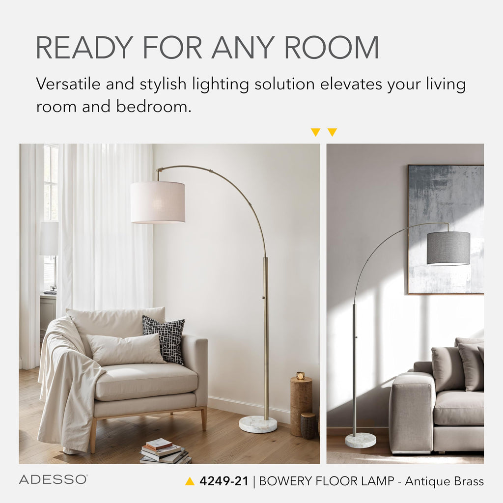 Floor Lamp, Marble & Off-White Linen, Adjustable, 73.5"