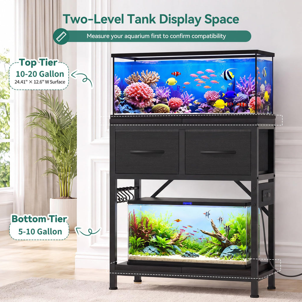 10-20 Gallon Fish Tank Stand with Power Outlets & Storage