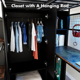 Twin Loft Bed with Desk, Stairs & LED Light, Metal Gaming Loft Bed Frame with Headboard, Safety Guardrail