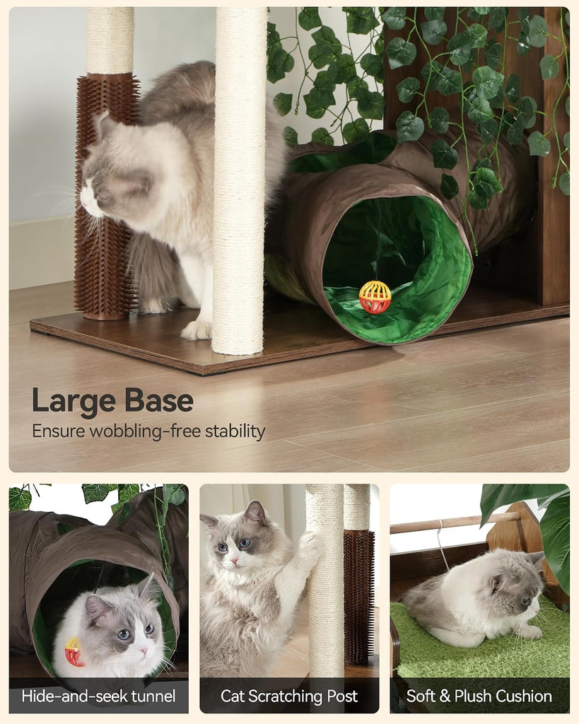 Large Cat Tree with Leaves, 72.8" Tall Cat Tower, Anti-tip Kit