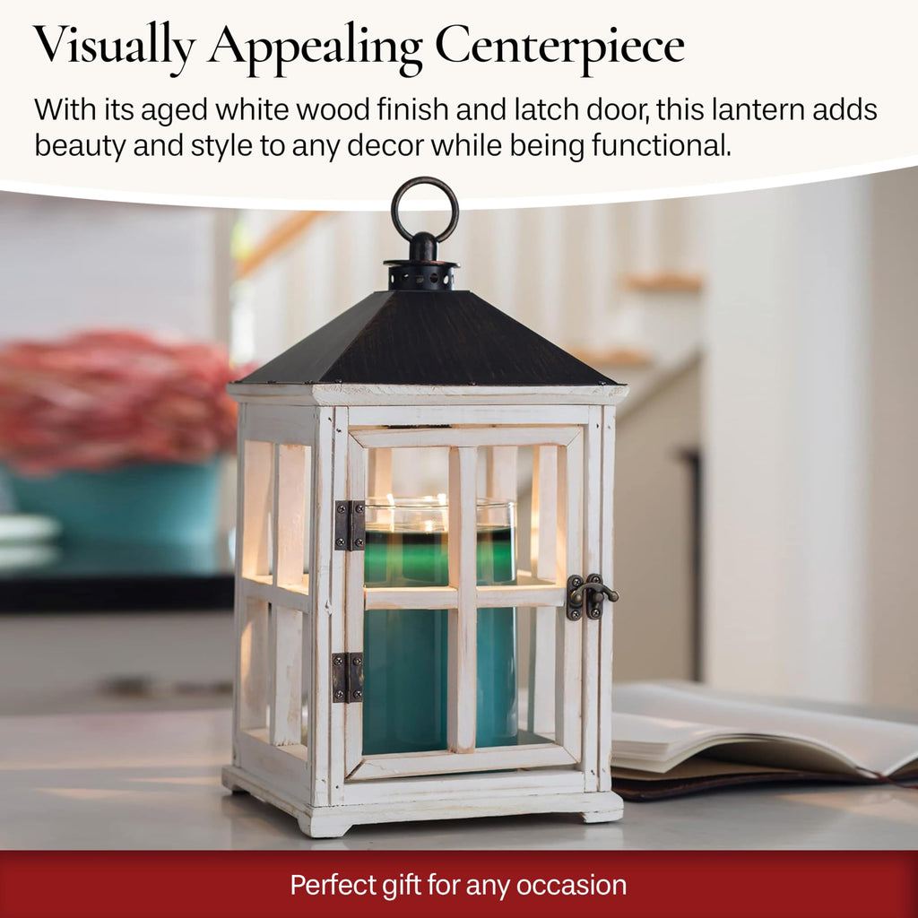 White Wooden Farmhouse Candle Warmer Lantern - for Top-Down Warming & Flame-Free Fragrance