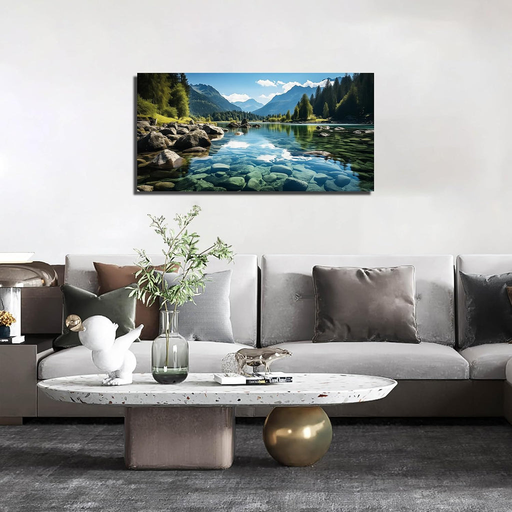 Landscape Wall Art , Mountain and Lake Wall-Decor , Natural Scenery Canvas Prints Pictures Office, Size Inches