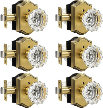 Glass Door Knobs Interior, Vintage Privacy Crystal Door Knobs , Antique Brass Door Locksets, Push Pin Button Inside