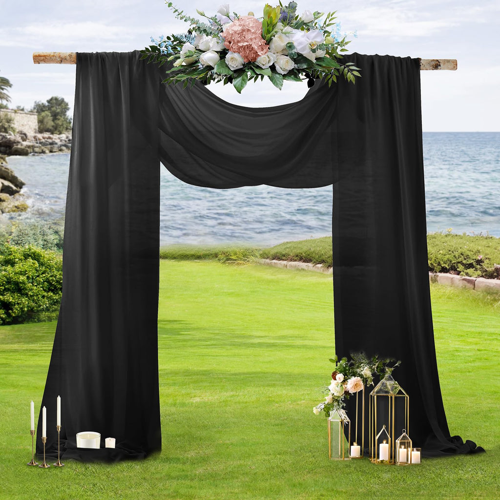 2 Panels Wedding Arch Draping Fabric Black Sheer Drapes